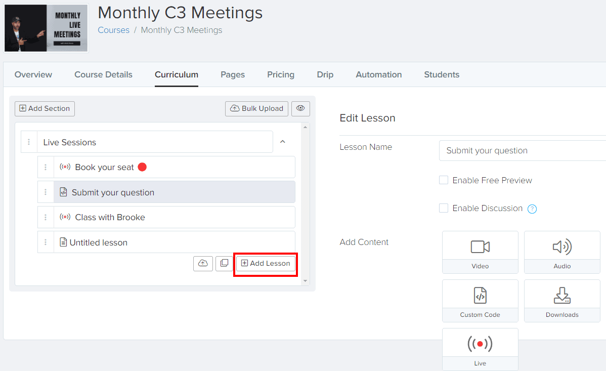 Add New Lesson in Zenler