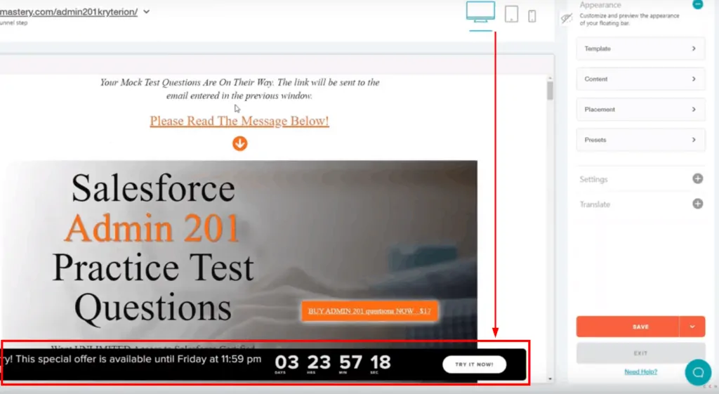 Deadline Funnel Floating Bar Apperance Settings-1 How To Use Deadline Funnel In Your Online Course 3
