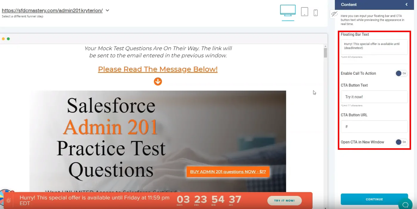 Deadline Funnel Floating Bar Apperance Settings-Content How To Use Deadline Funnel In Your Online Course 4