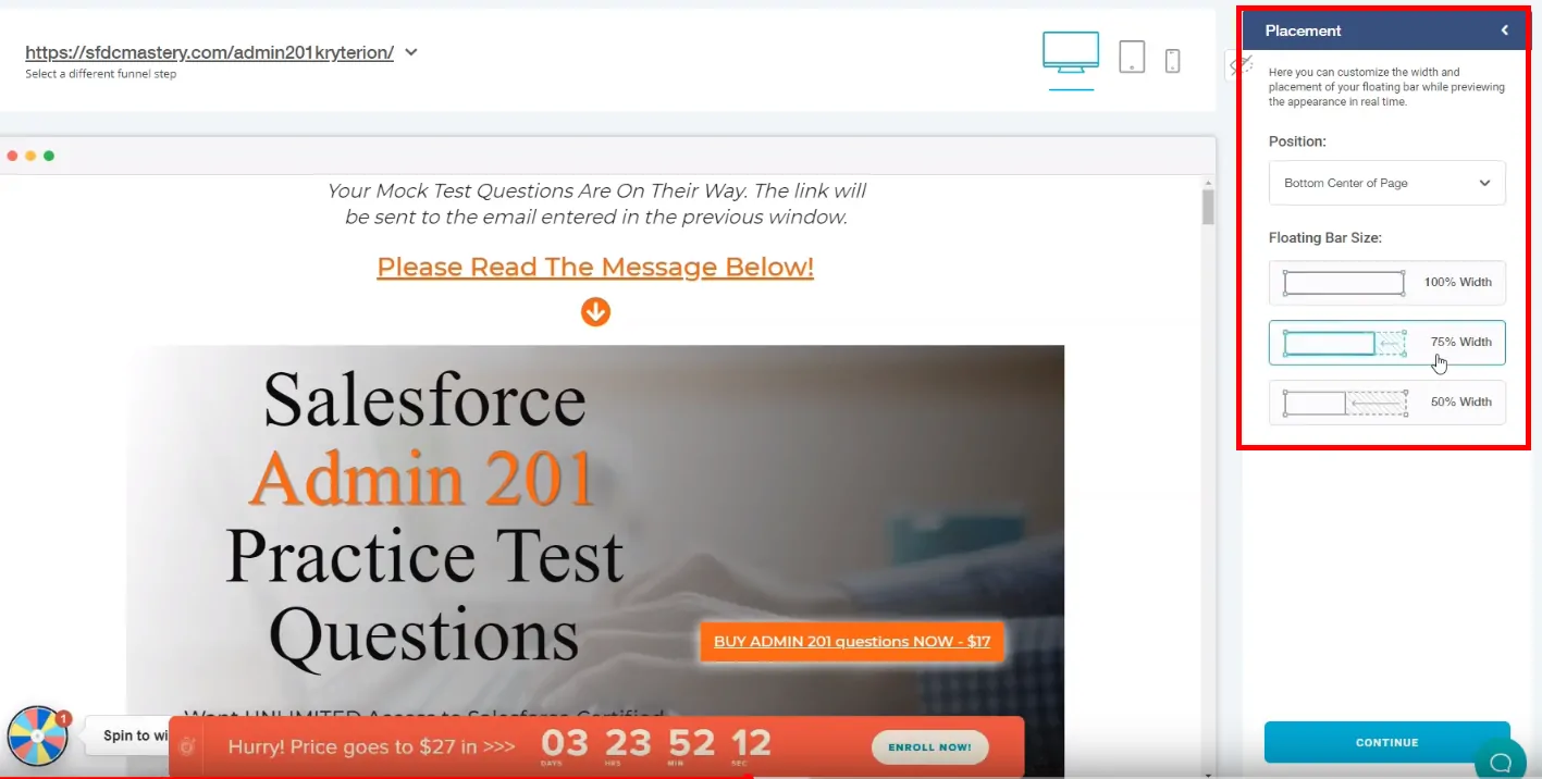 Deadline Funnel Floating Bar Apperance Settings-Placement How To Use Deadline Funnel In Your Online Course 5
