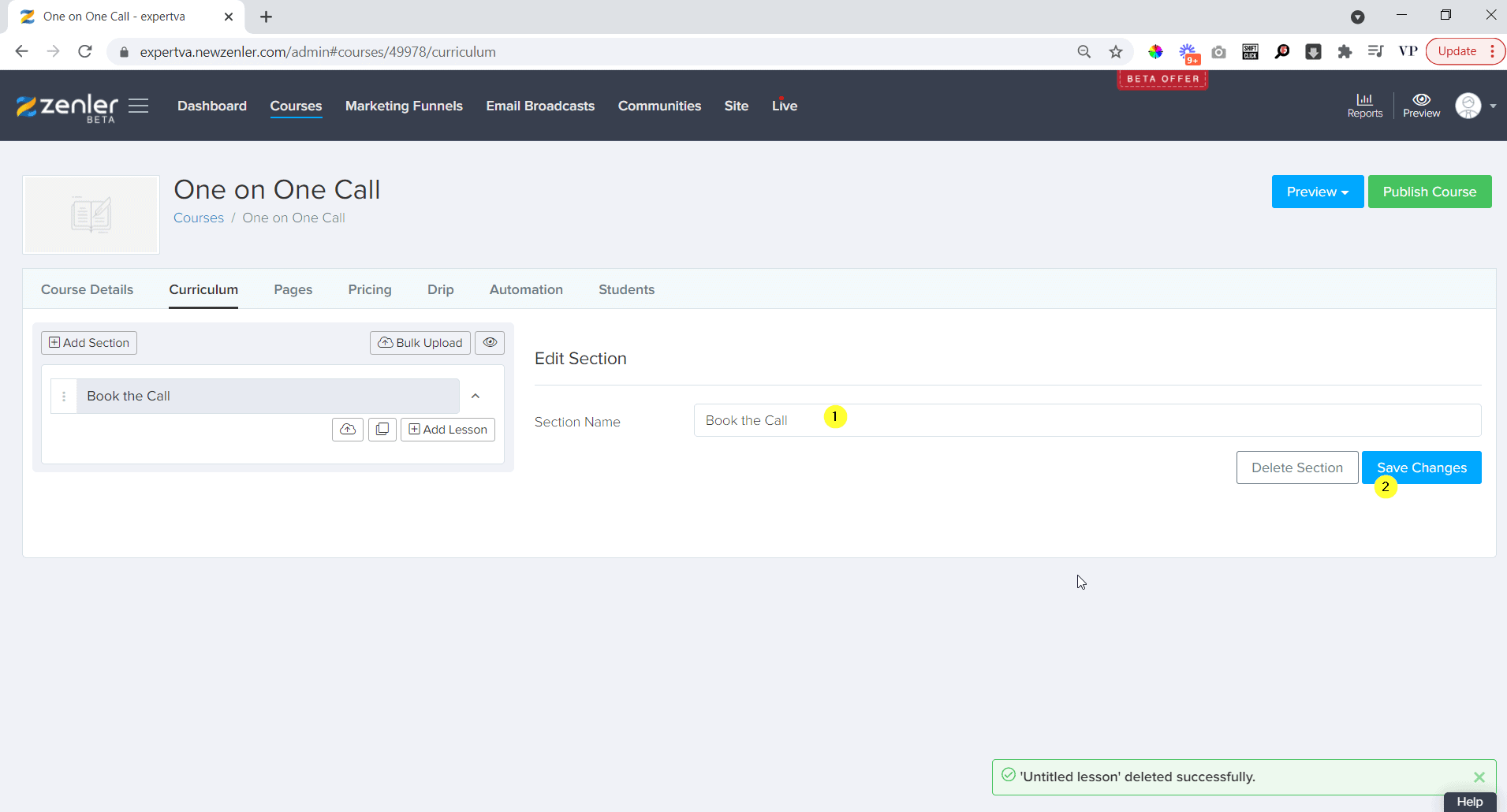 Edit the name of the section and hit save changes Edit the name of the section and hit save changes