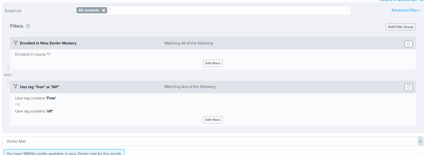 Email broadcast - filters