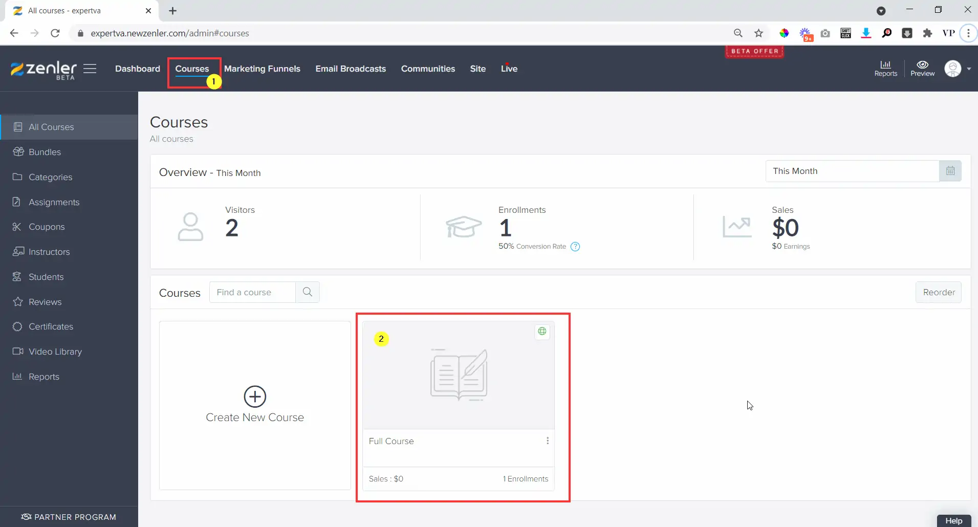 Go to your dash board, courses and select the course
