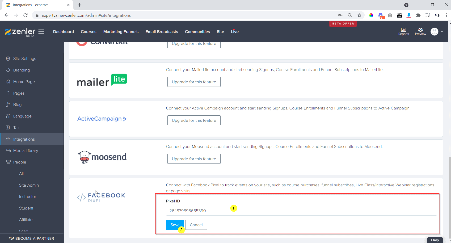 Paste the pixel id and hit on save