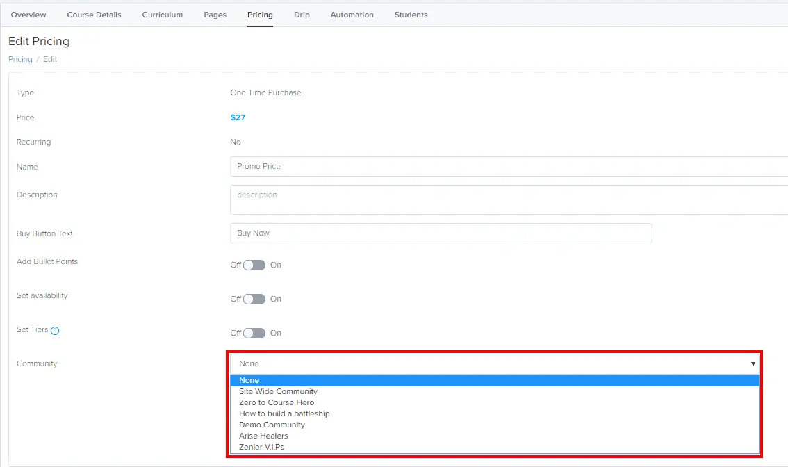 Pricing Page Communities