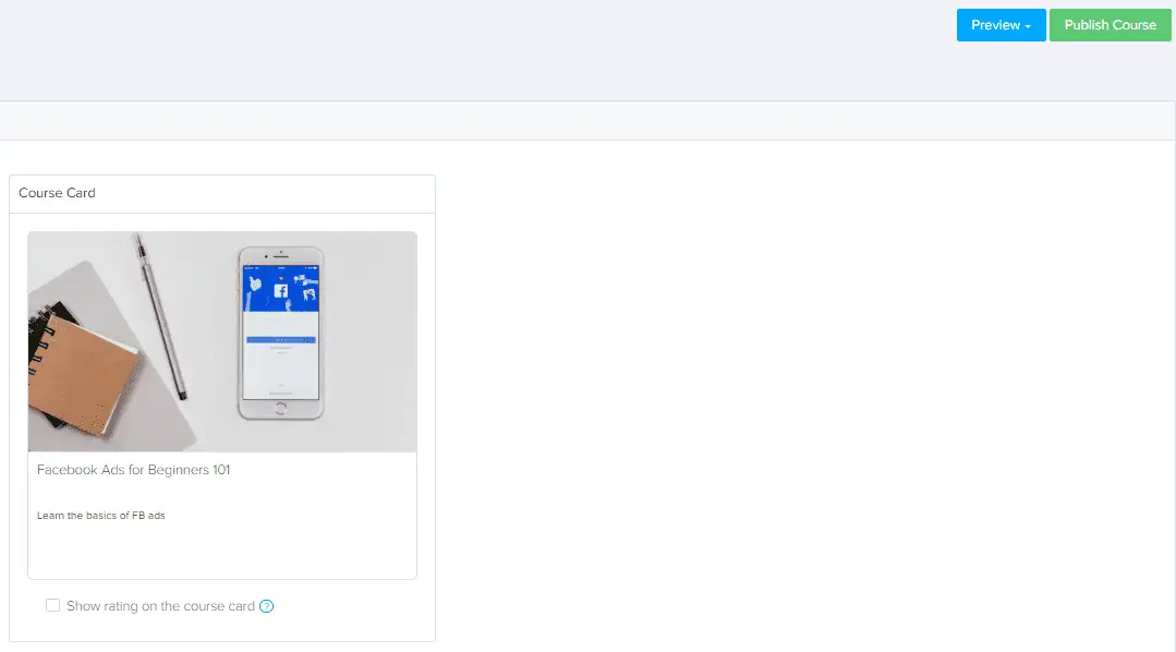 Publish course button in New Zenler