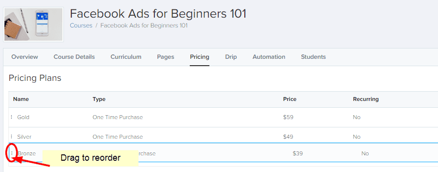 Reorder pricing plans for tiered pricing in new zenler