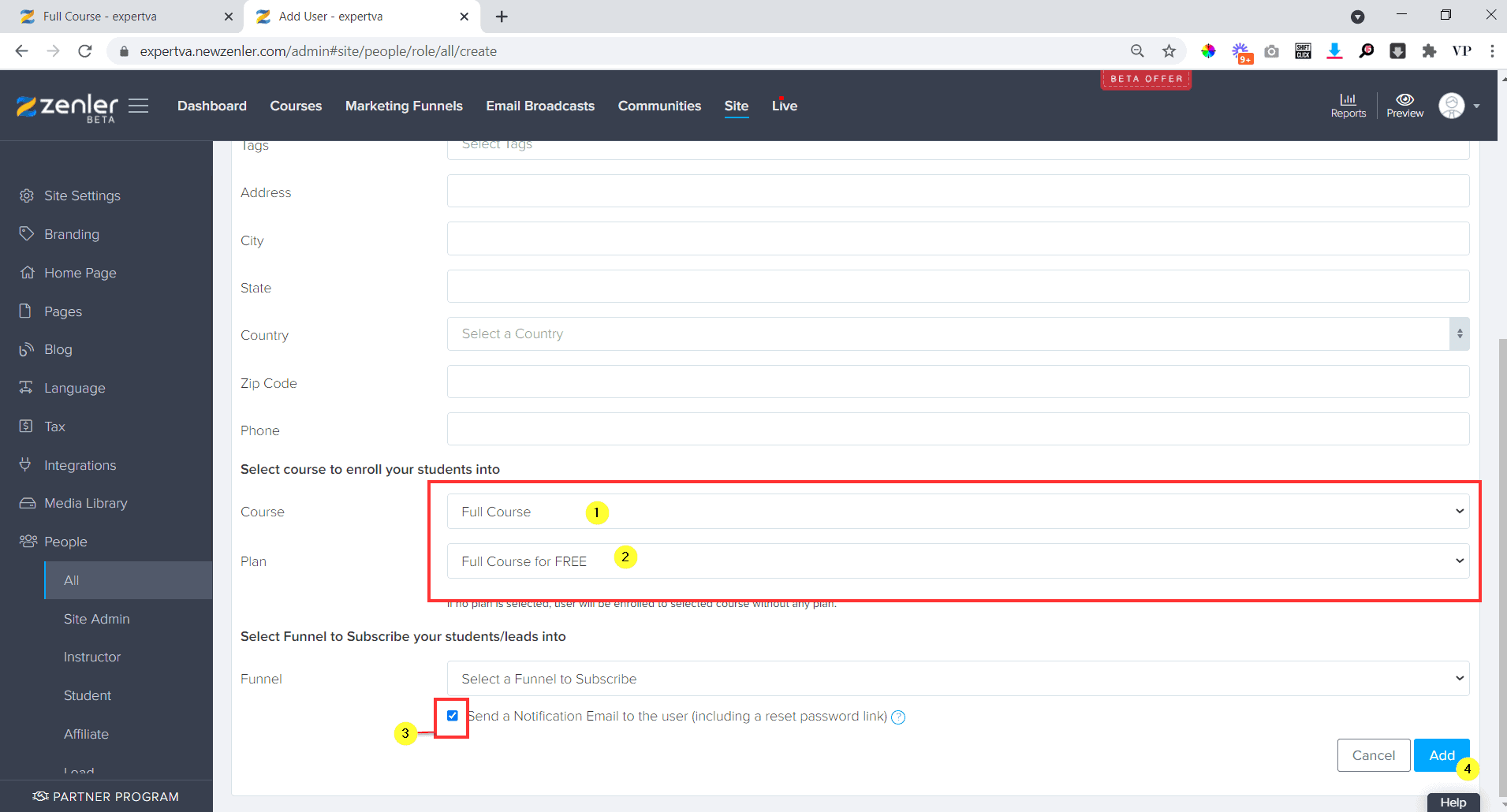 Scroll down and select the course namefor which you need to add the sudent