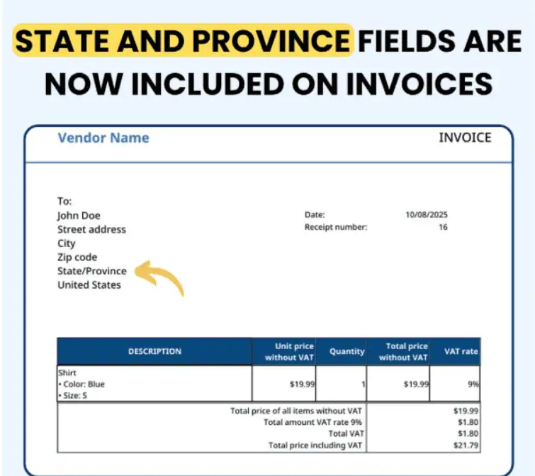 State and province fields are now included on invoices!