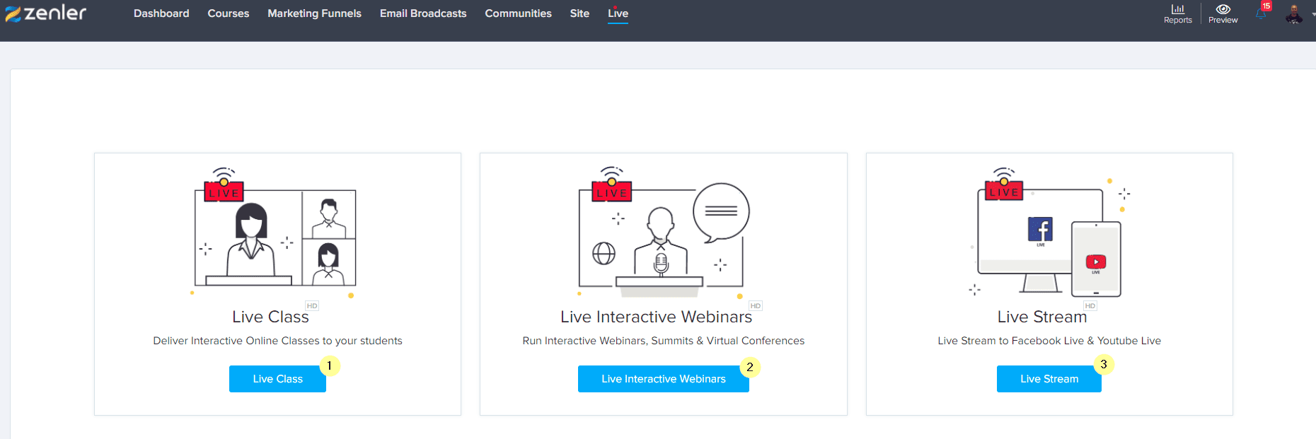 Step 1 - Select your live class