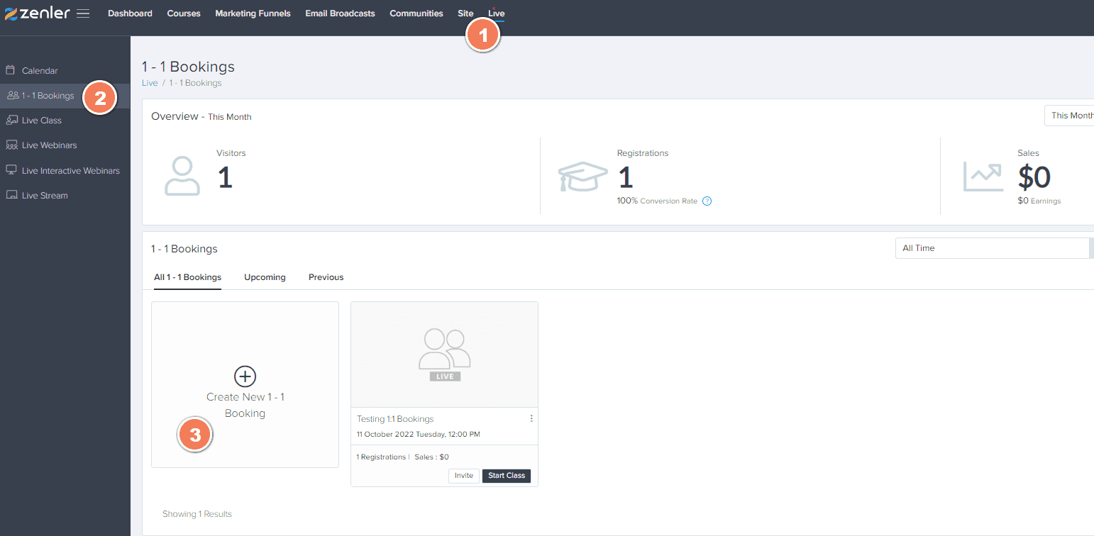 Step 1 for 1-1 bookings