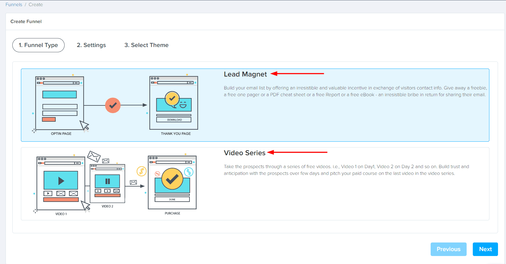 Step 2 - Funnel Type How To Create Funnels In New Zenler 1