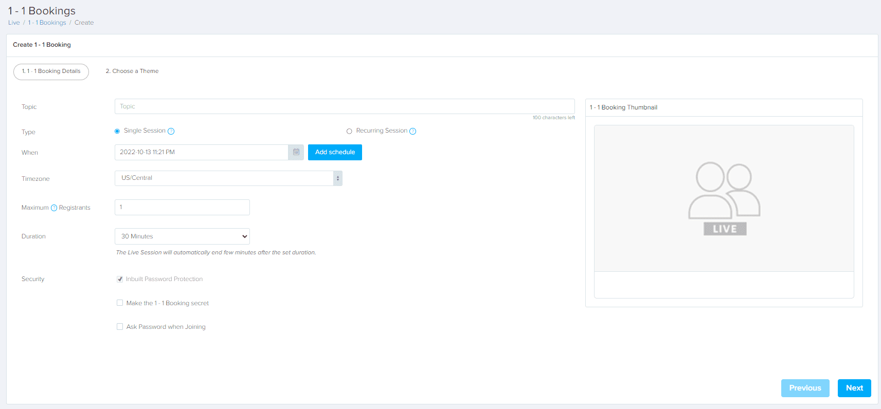 Step two for 1-1 bookings