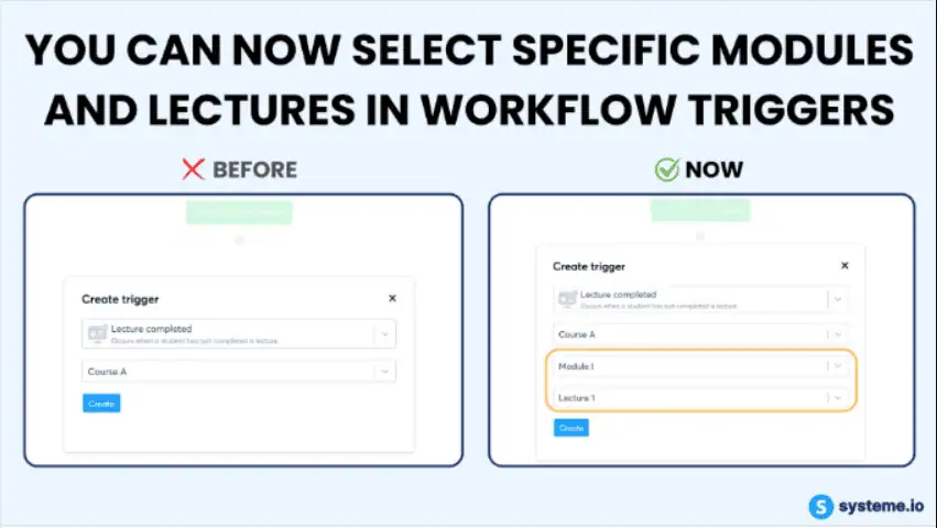 YOU CAN NOW SELECT SPECIFIC MODULES AND LECTURES IN WORKFLOW TRIGGERS