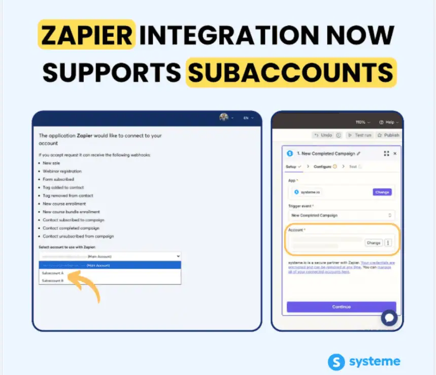 Zapier integration now supports subaccounts!