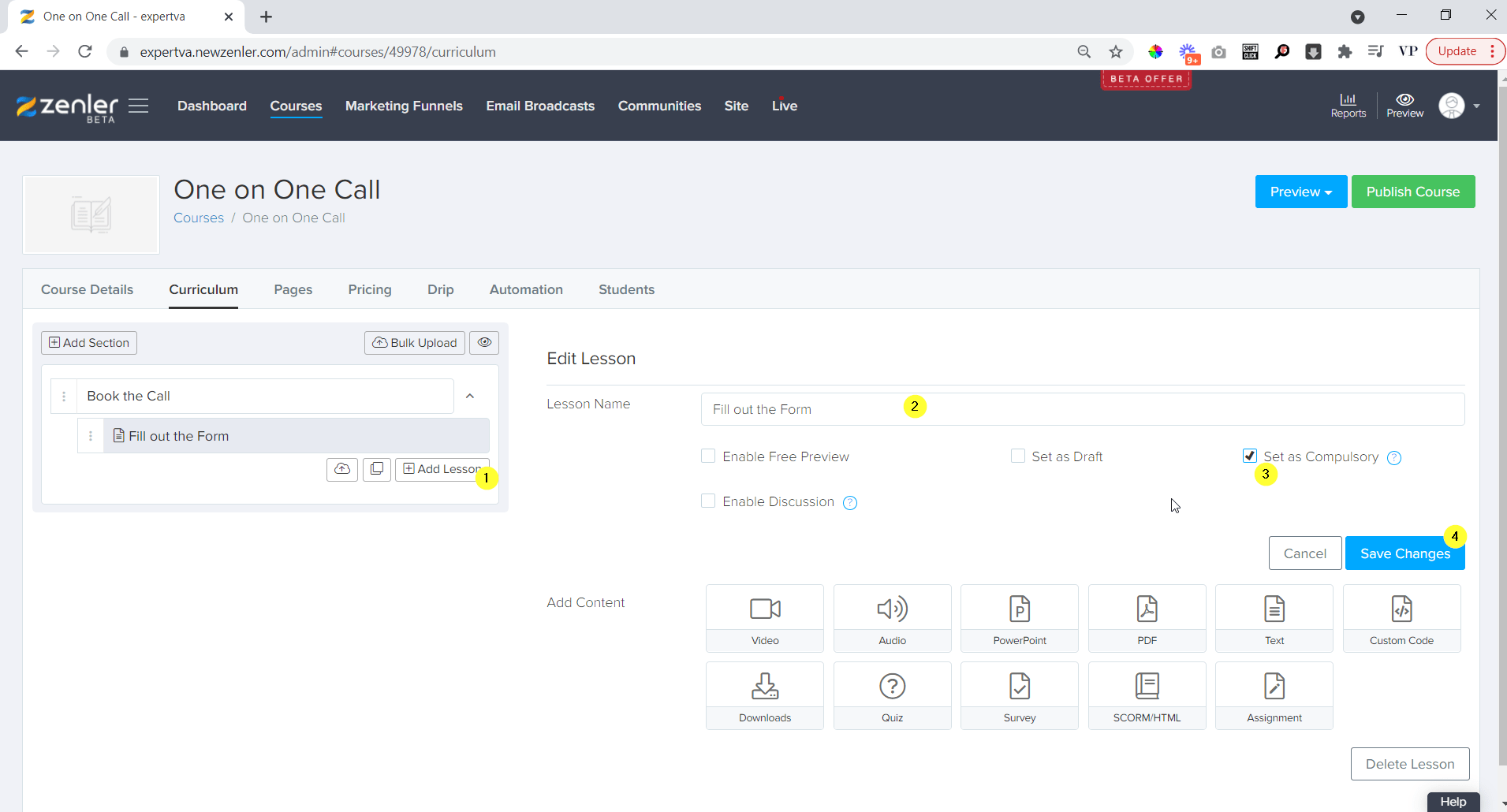 add a new lesson and give the lesson a name add a new lesson and give the lesson a name