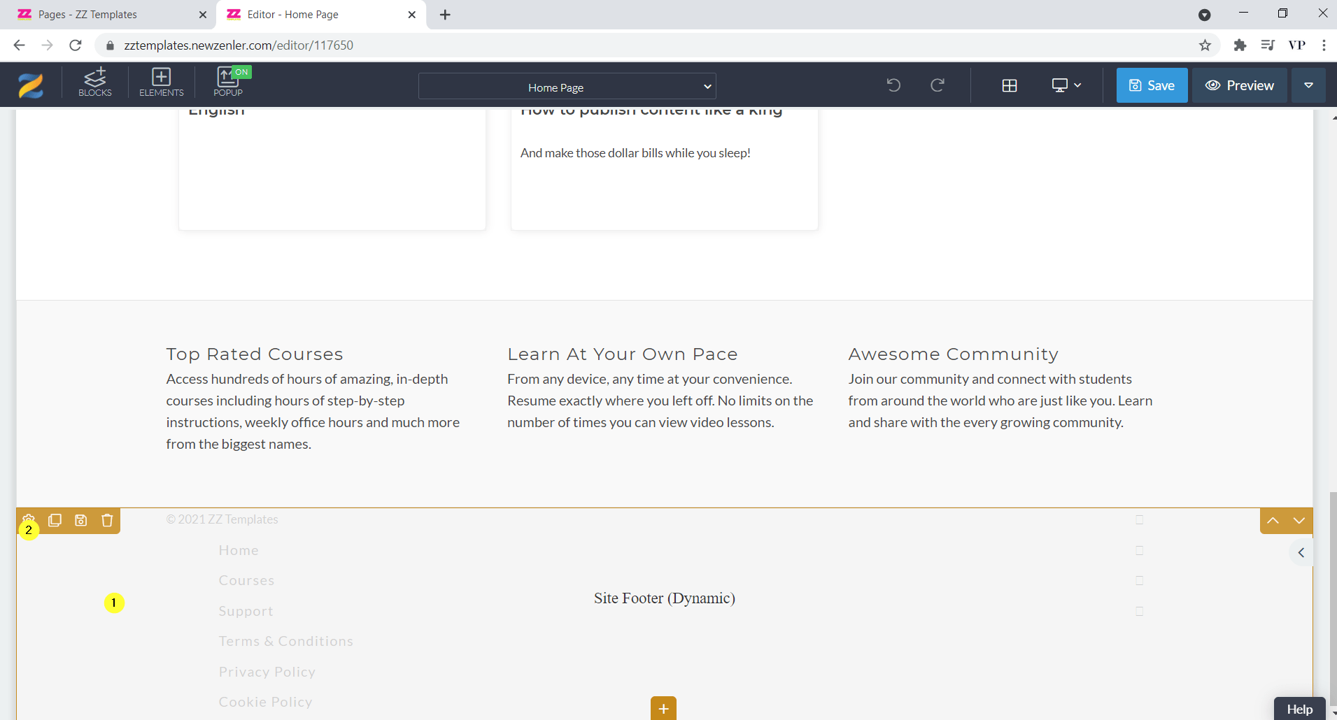 click on edit footer