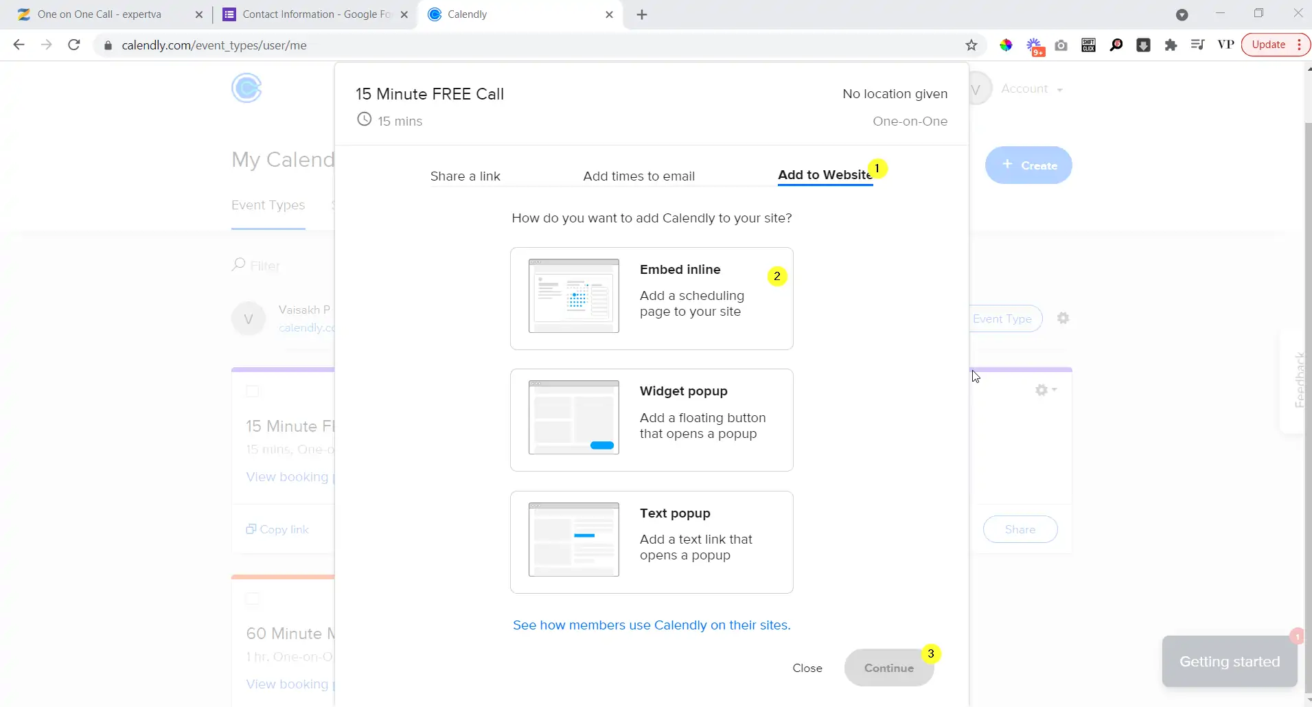 go to add to website section and select embed inline and click on continue go to add to website section and select embed inline and click on continue