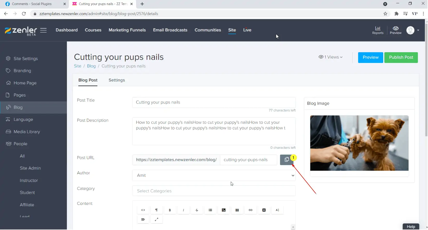 go to settings of your blog post and copy the URL go to settings of your blog post and copy the URL