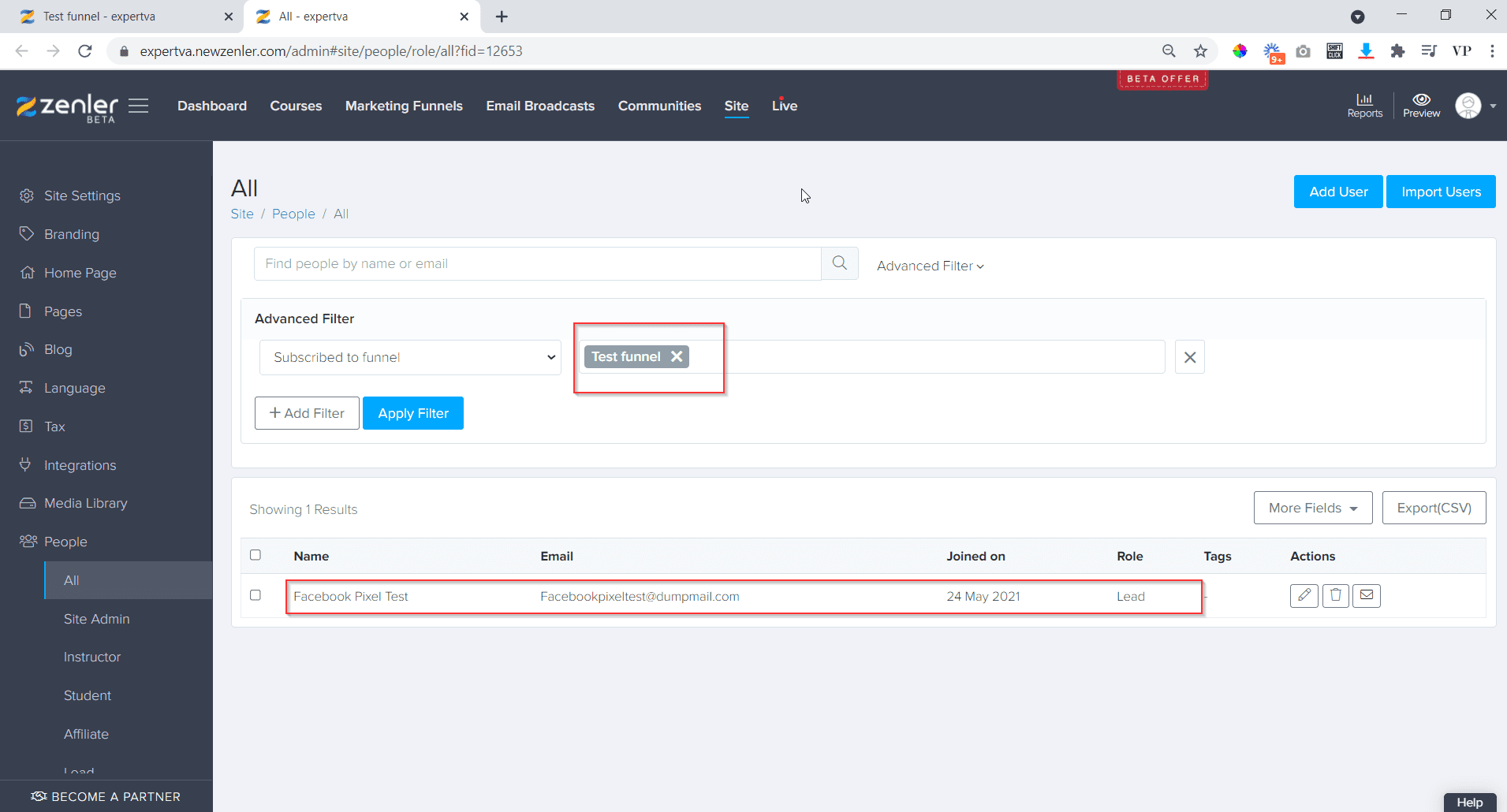 you can see that I have signed up as a lead with a sample name and email you can see that I have signed up as a lead with a sample name and email